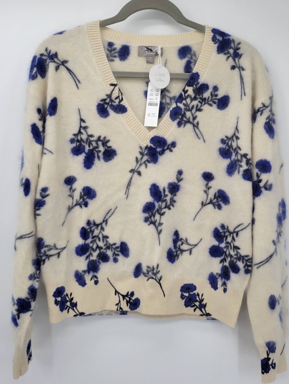 J Crew Brushed cashmere V-neck sweater in toile floral print CO333 Size XS NWT - Picture 3 of 6